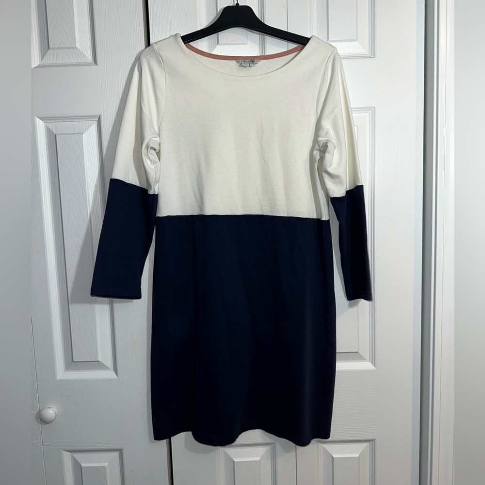 Boden Navy and Cream Long Sleeve Dress